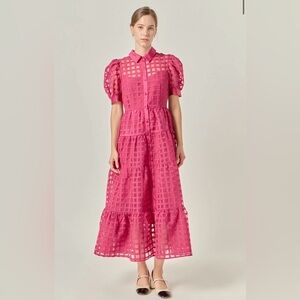 English Factory GRIDDED ORGANZA TIERED MAXI DRESS